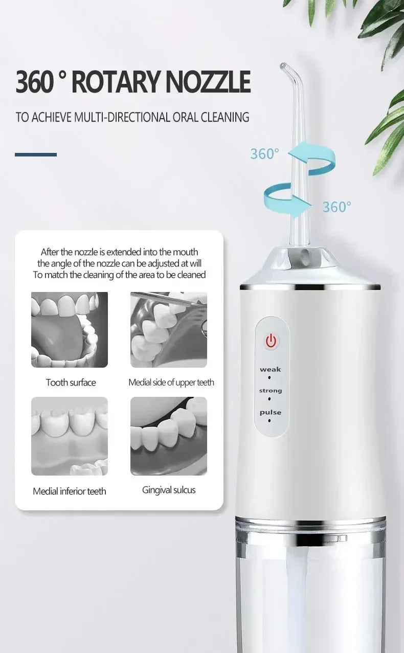 Oral Irrigator Portable Dental Water Flosser USB Rechargeable Water Jet Floss Tooth Pick 4 Jet Tip 220ml 3 Modes Teeth PH260