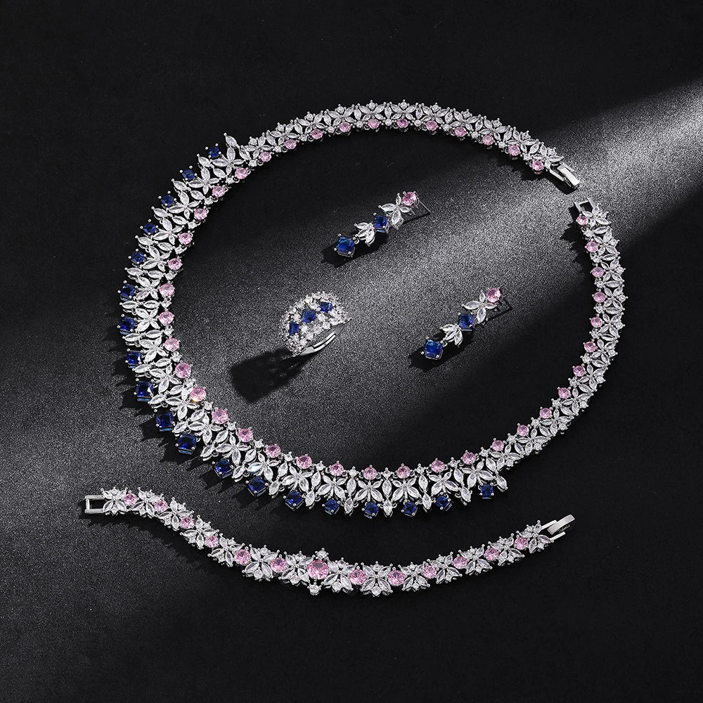 2025 New 4-piece Ring Cubic Zirconia Bridal Wedding Jewelry Set, Dubai Nigeria Crystal Wedding Jewelry Set