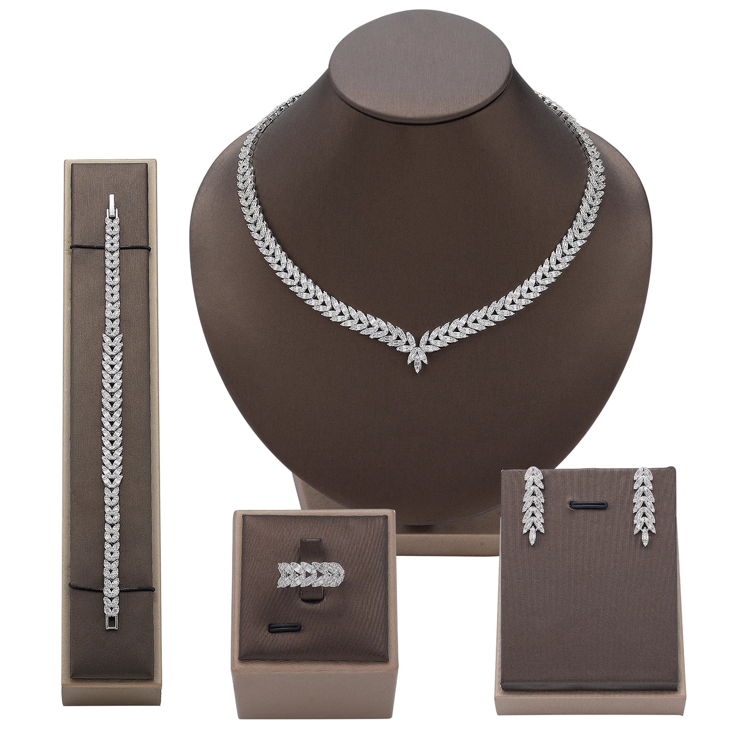 Luxury Women Jewelry Elegant Shape Bridal CZ necklace earrings bracelet ring jewelry sets & m Big Wedding Jewelry Sets For Bride