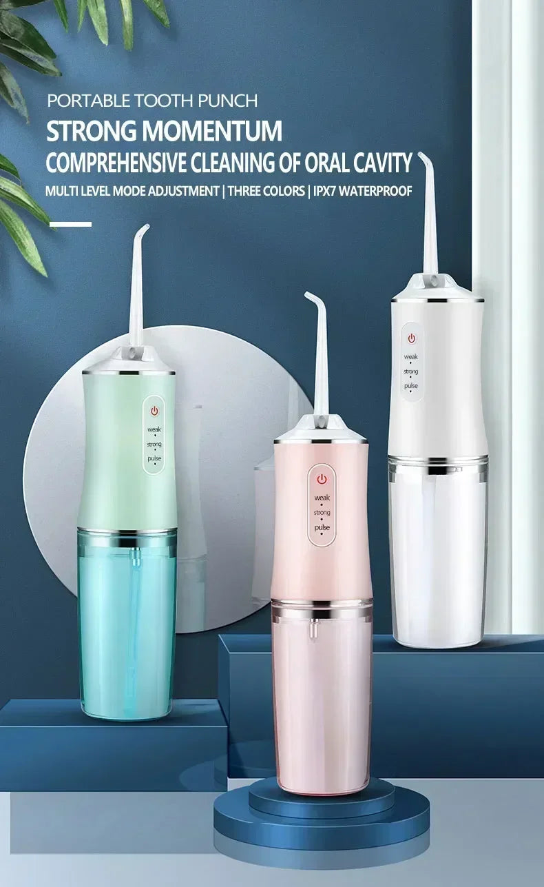 Oral Irrigator Portable Dental Water Flosser USB Rechargeable Water Jet Floss Tooth Pick 4 Jet Tip 220ml 3 Modes Teeth PH260