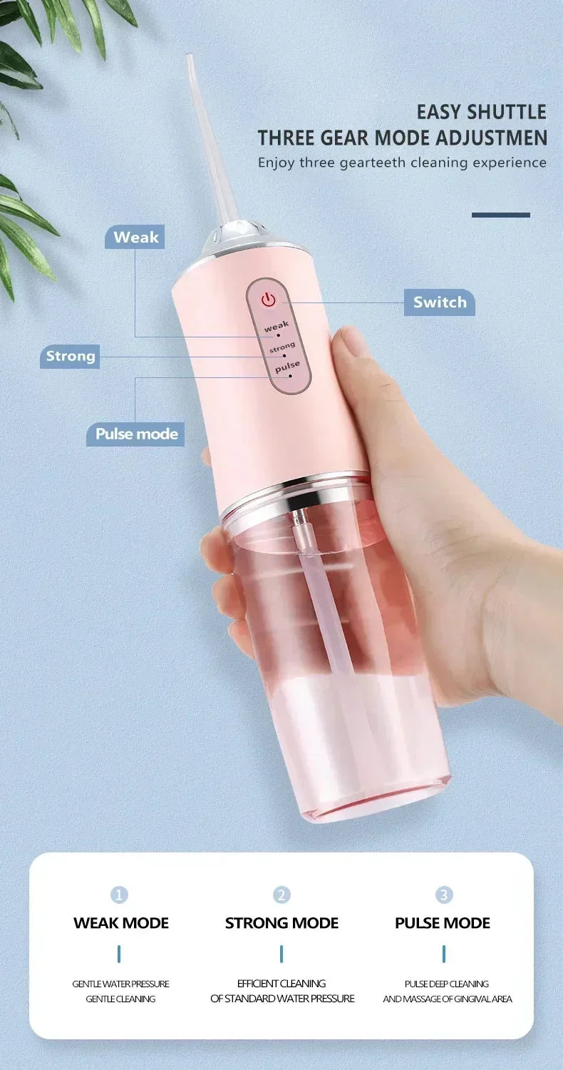 Oral Irrigator Portable Dental Water Flosser USB Rechargeable Water Jet Floss Tooth Pick 4 Jet Tip 220ml 3 Modes Teeth PH260