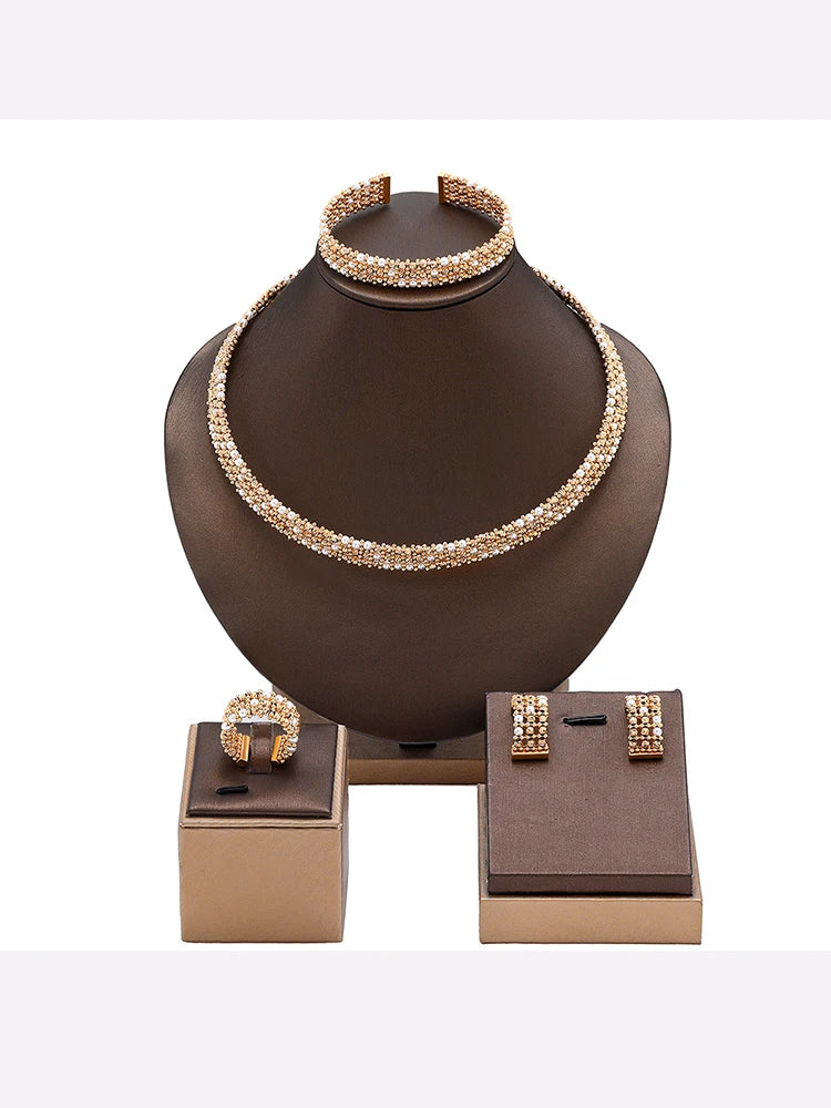 Dubai Wedding Bridal Full Jewelry Sets For Women Party Luxury Nigeria Gold Plated Beads Choker Necklace Jewelry Set
