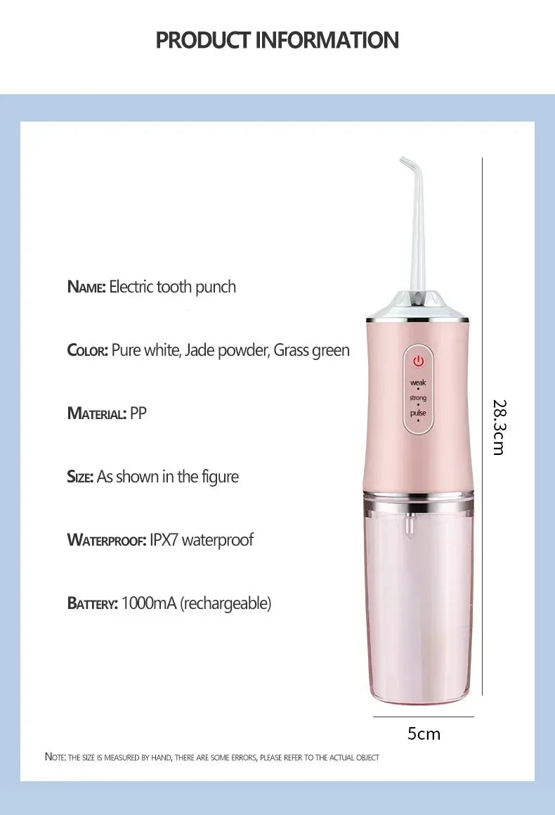 Oral Irrigator Portable Dental Water Flosser USB Rechargeable Water Jet Floss Tooth Pick 4 Jet Tip 220ml 3 Modes Teeth PH260