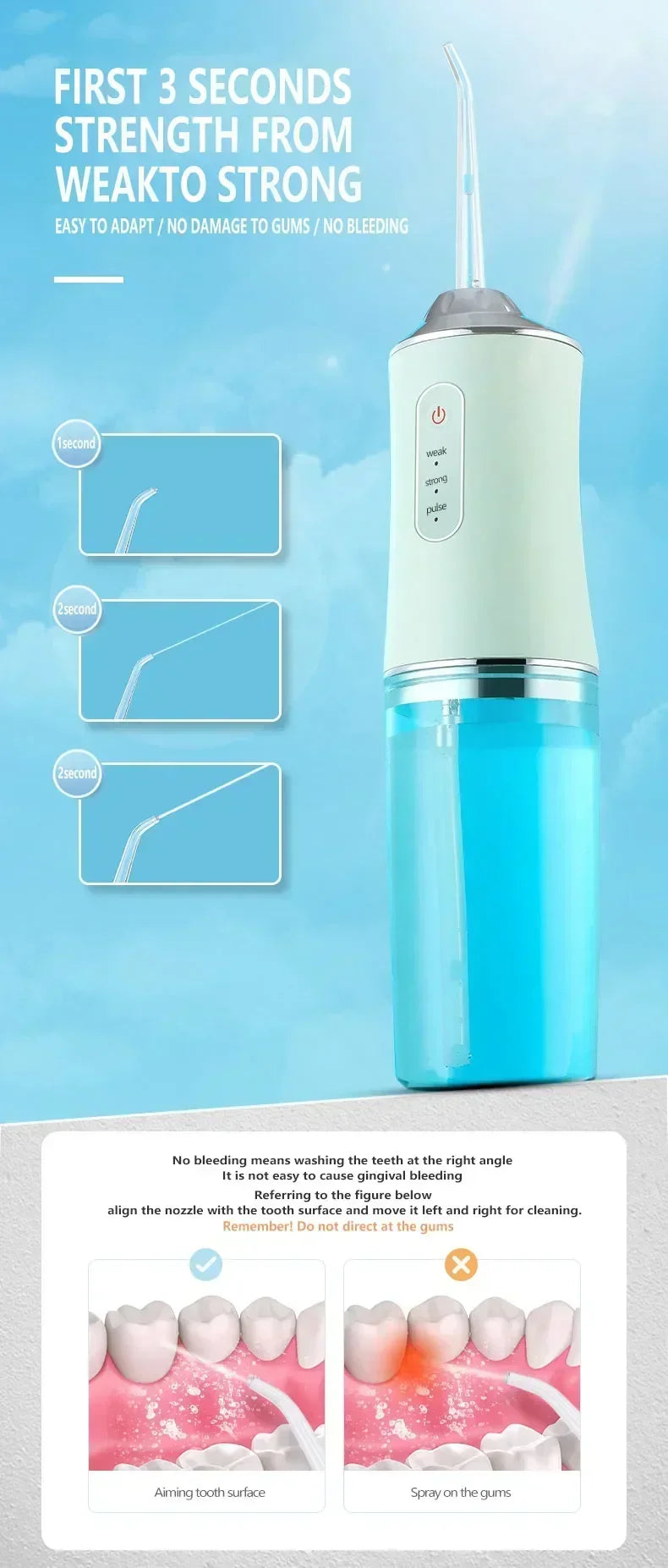 Oral Irrigator Portable Dental Water Flosser USB Rechargeable Water Jet Floss Tooth Pick 4 Jet Tip 220ml 3 Modes Teeth PH260