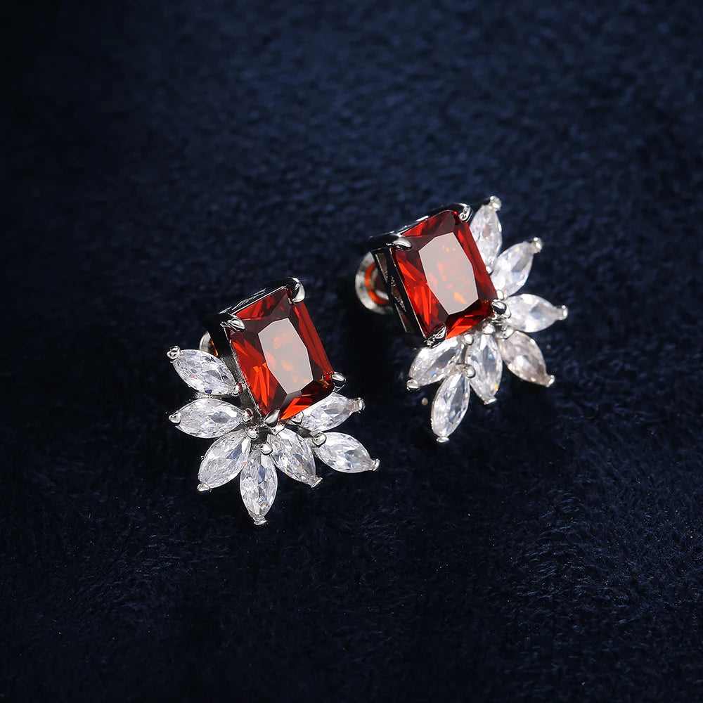 Huitan Gorgeous Bridal Wedding Engagement Earrings Dazzling Cubic Zirconia Modern Design Party Statement Stud Earrings for Women