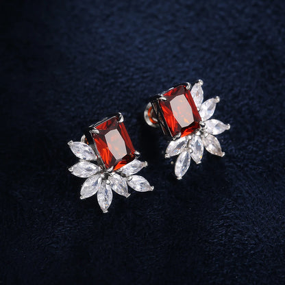 Huitan Gorgeous Bridal Wedding Engagement Earrings Dazzling Cubic Zirconia Modern Design Party Statement Stud Earrings for Women