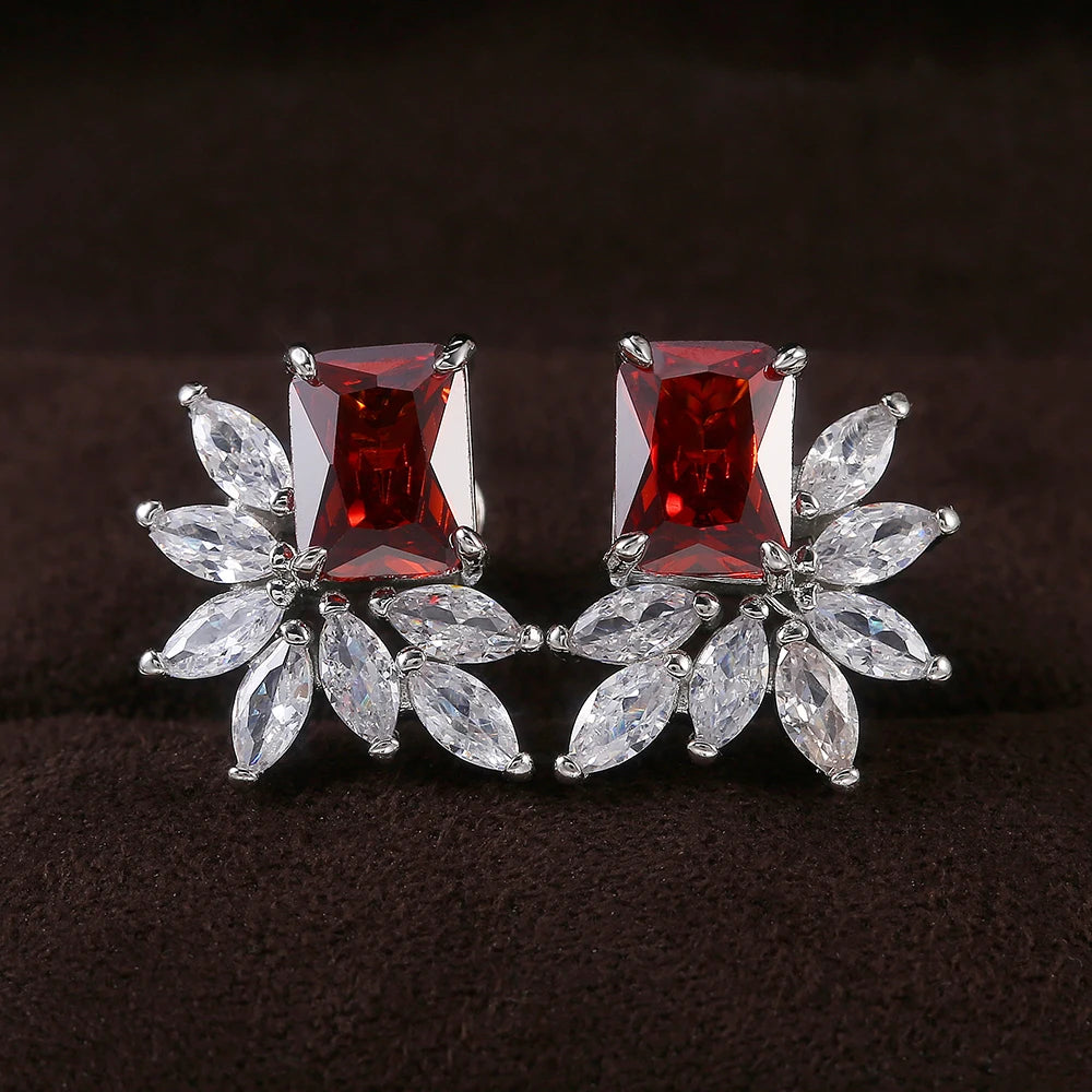 Huitan Gorgeous Bridal Wedding Engagement Earrings Dazzling Cubic Zirconia Modern Design Party Statement Stud Earrings for Women