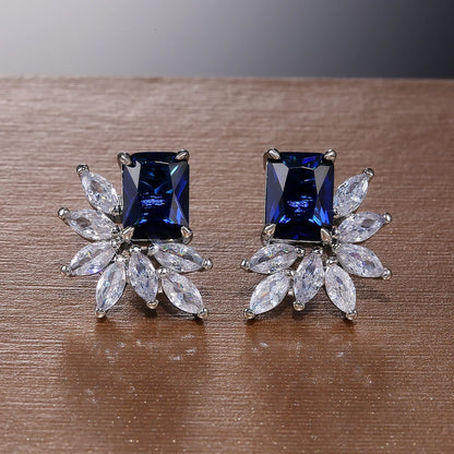 Huitan Gorgeous Bridal Wedding Engagement Earrings Dazzling Cubic Zirconia Modern Design Party Statement Stud Earrings for Women