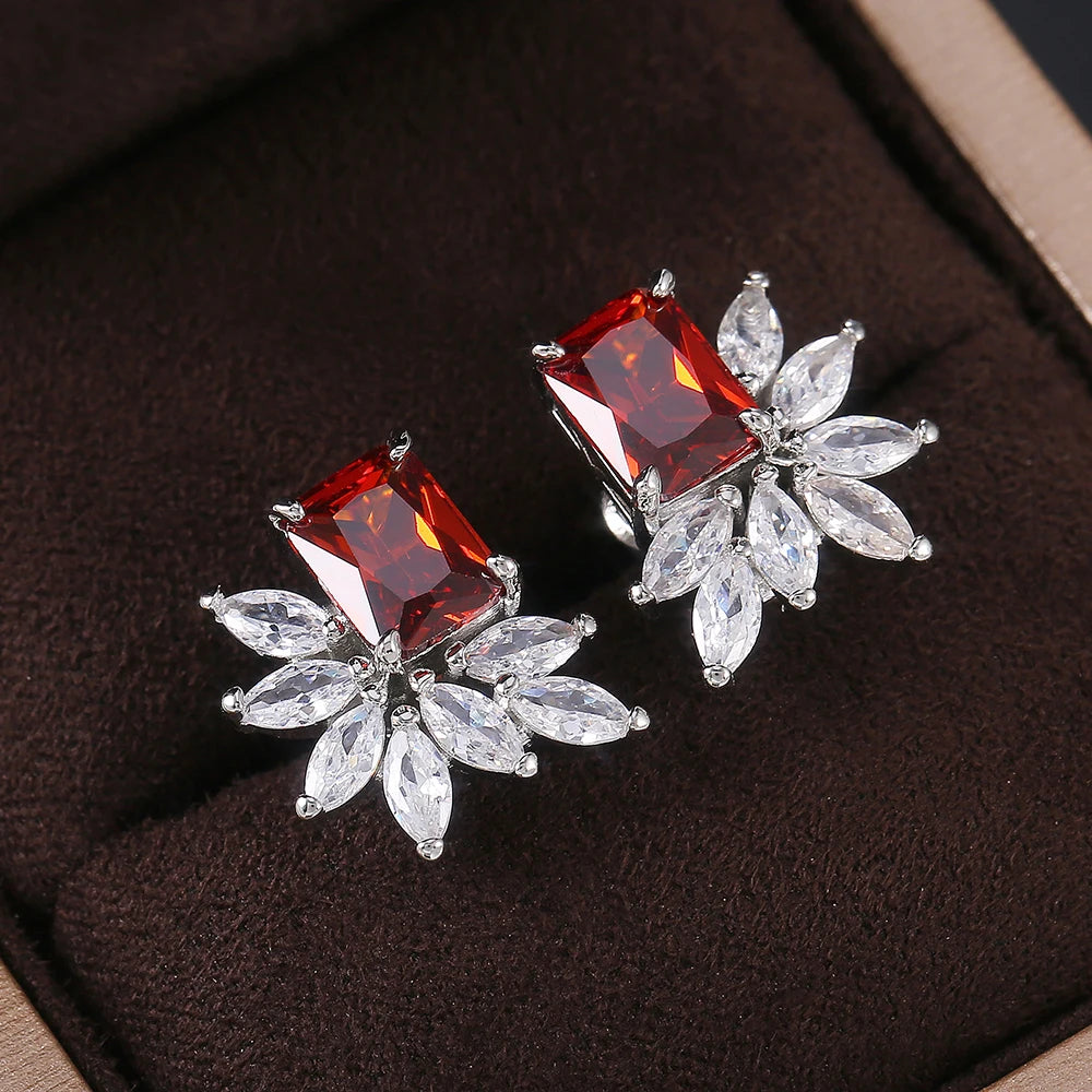 Huitan Gorgeous Bridal Wedding Engagement Earrings Dazzling Cubic Zirconia Modern Design Party Statement Stud Earrings for Women
