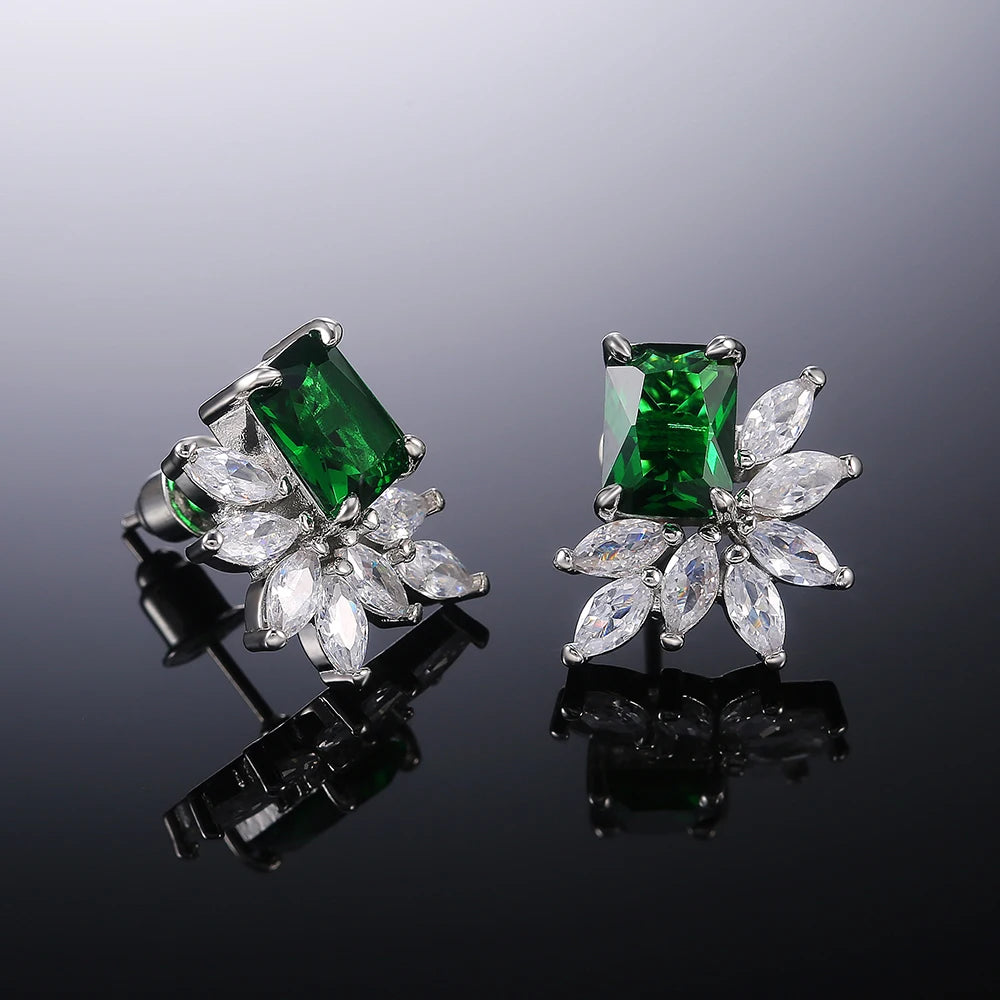 Huitan Gorgeous Bridal Wedding Engagement Earrings Dazzling Cubic Zirconia Modern Design Party Statement Stud Earrings for Women