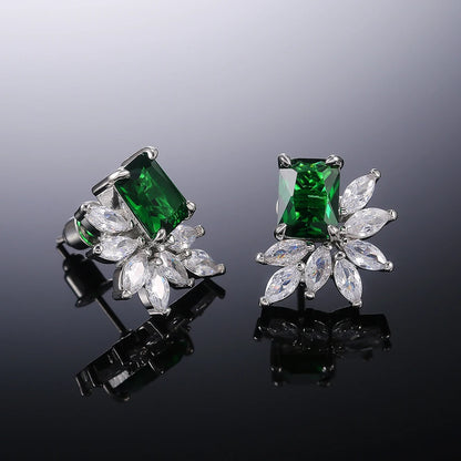 Huitan Gorgeous Bridal Wedding Engagement Earrings Dazzling Cubic Zirconia Modern Design Party Statement Stud Earrings for Women