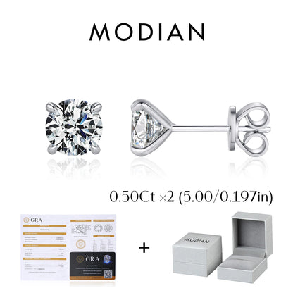 MODIAN 5 Sizes D Color Moissanite Earrings 925 Sterling Silver Sparkling Luxury Stud Earrings For Women Wedding Fine Jewelry