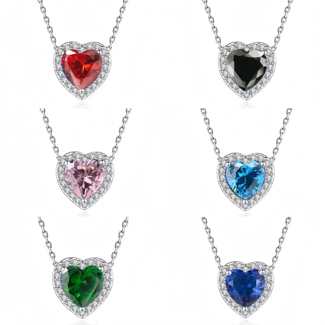 20245Heart-Shaped 925 Sterling Silver Elevated Red&Pink&Blue&White Heart Necklace Lover's Holiday Gift Jewelry