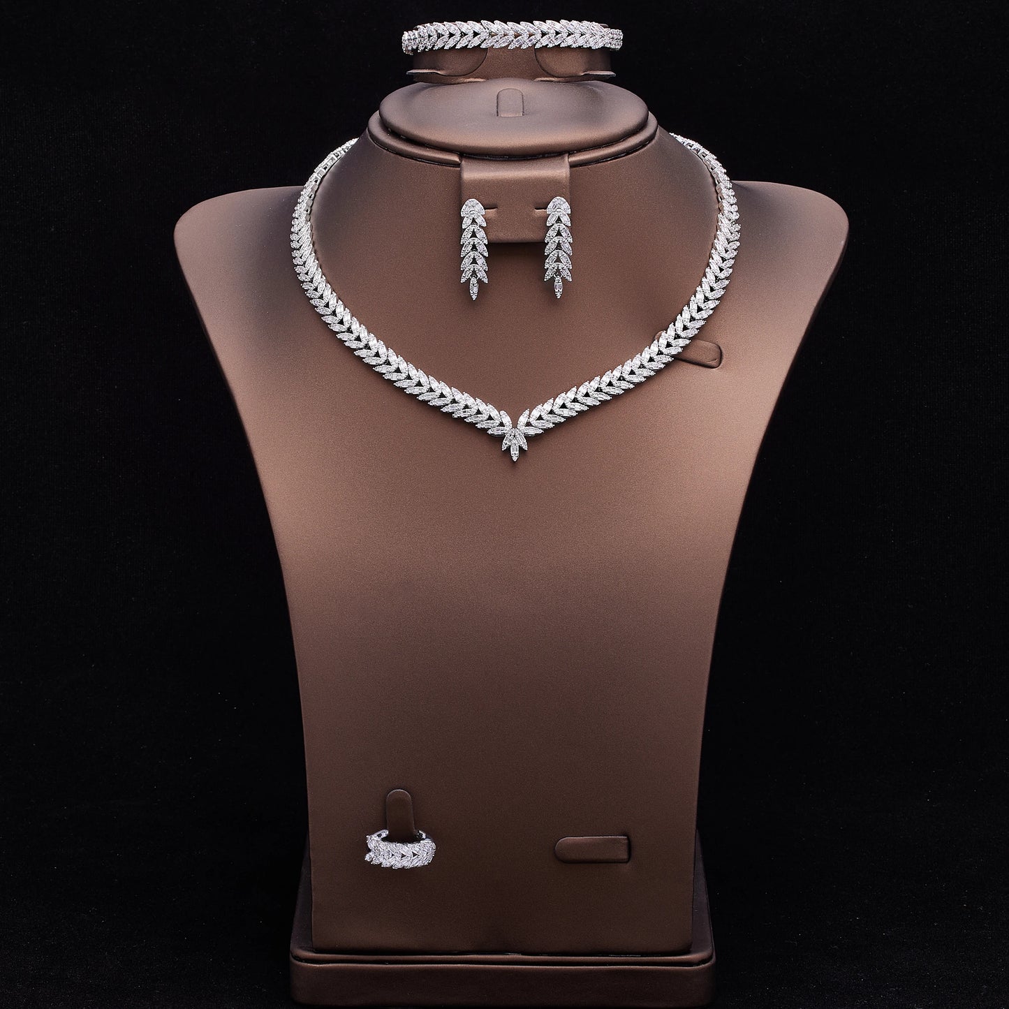 Luxury Women Jewelry Elegant Shape Bridal CZ necklace earrings bracelet ring jewelry sets & m Big Wedding Jewelry Sets For Bride