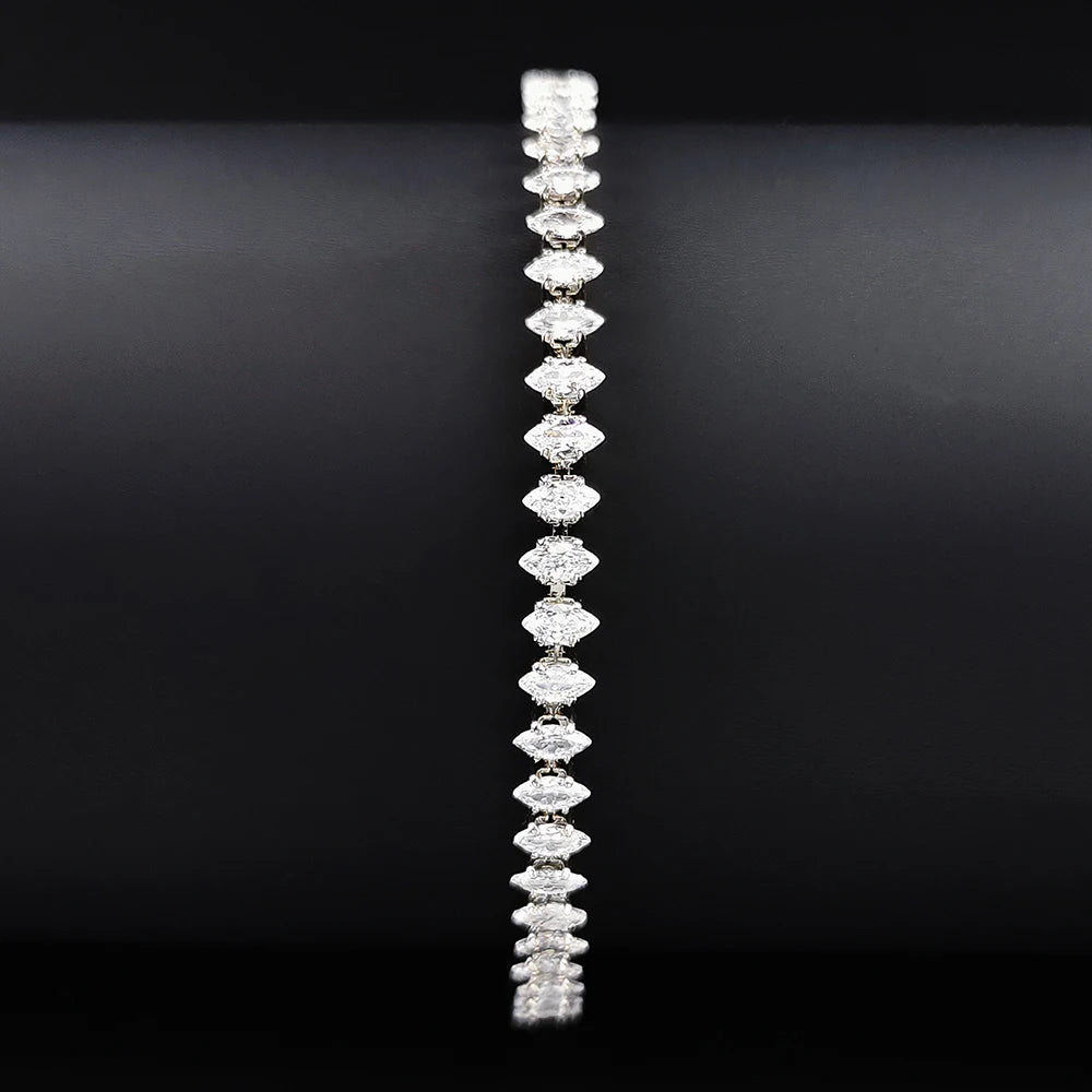 2024 New Marquise Oval Square Cut Luxury Silver Color on Hand Tennis Bracelet Bangle for Women Party Gift Jewelry S7062