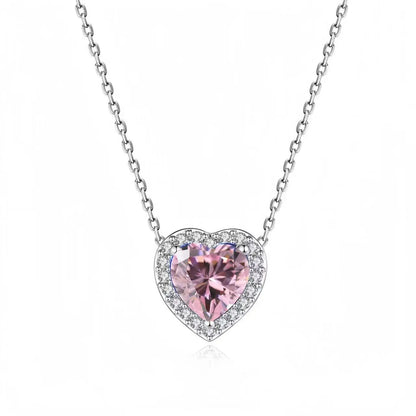 20245Heart-Shaped 925 Sterling Silver Elevated Red&Pink&Blue&White Heart Necklace Lover's Holiday Gift Jewelry