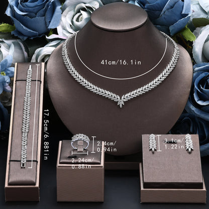 Luxury Women Jewelry Elegant Shape Bridal CZ necklace earrings bracelet ring jewelry sets & m Big Wedding Jewelry Sets For Bride