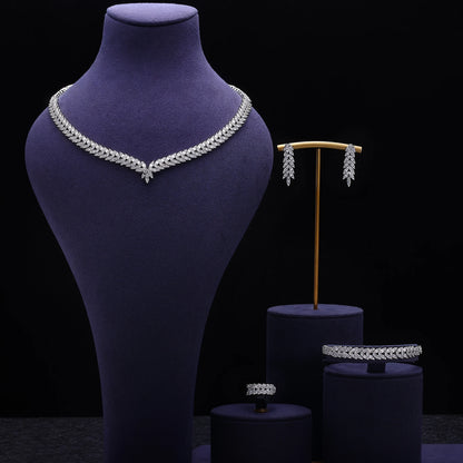 Luxury Women Jewelry Elegant Shape Bridal CZ necklace earrings bracelet ring jewelry sets & m Big Wedding Jewelry Sets For Bride