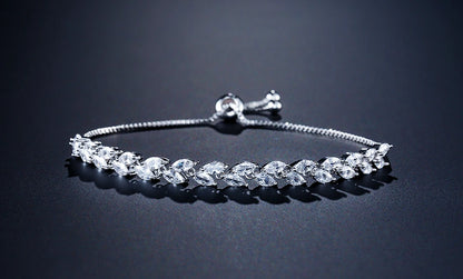 ZAKOL Fashion White Leaf Bracelets Bangles for Women Men Shinny Marquise Cut Cubic Zirconia Bridal Wedding Party Jewelry