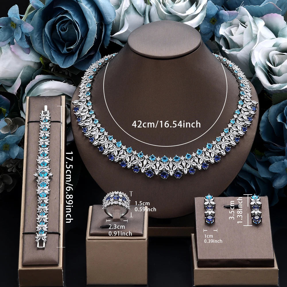 2025 New 4-piece Ring Cubic Zirconia Bridal Wedding Jewelry Set, Dubai Nigeria Crystal Wedding Jewelry Set