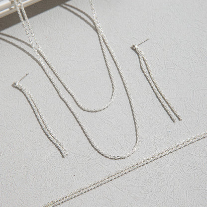 Set of Shiny Silver Plated Collarbone Chain Necklace Bracelet Jewelry, Women's Minimalist Starry Sky Accessories