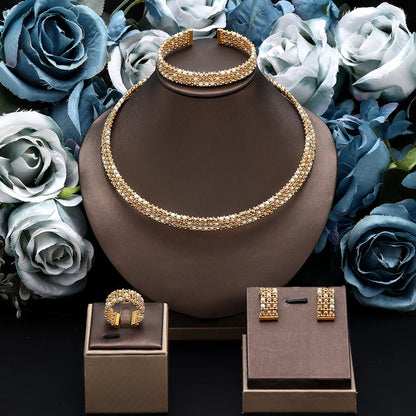 Dubai Wedding Bridal Full Jewelry Sets For Women Party Luxury Nigeria Gold Plated Beads Choker Necklace Jewelry Set