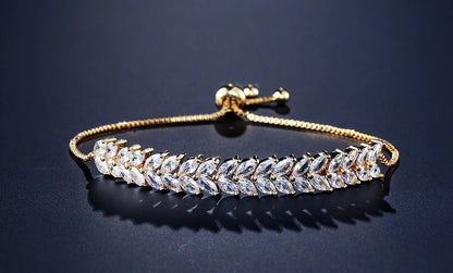 ZAKOL Fashion White Leaf Bracelets Bangles for Women Men Shinny Marquise Cut Cubic Zirconia Bridal Wedding Party Jewelry