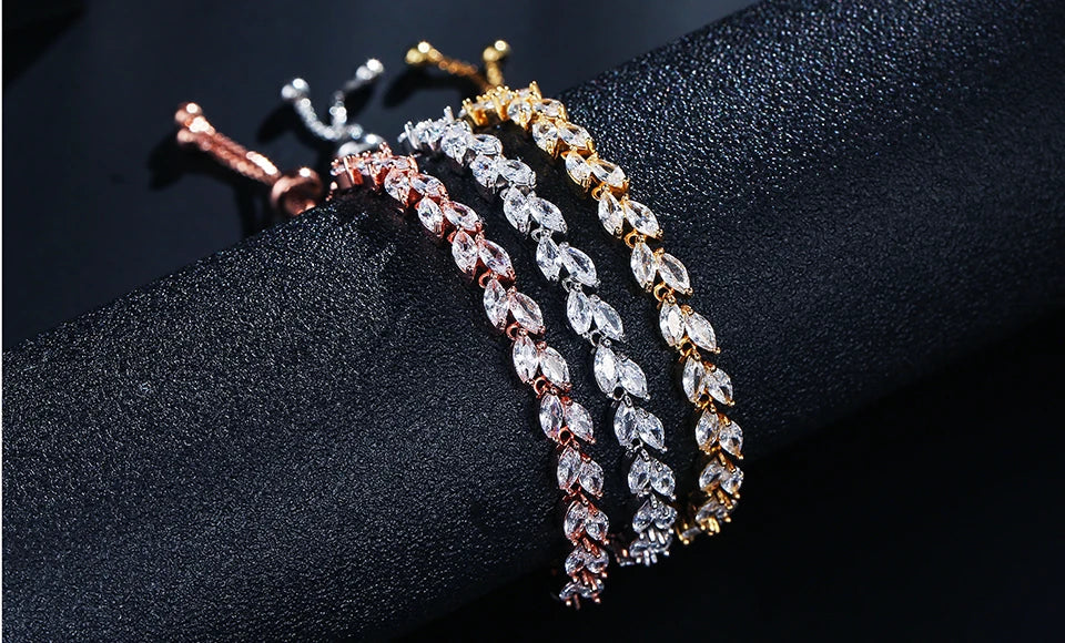 ZAKOL Fashion White Leaf Bracelets Bangles for Women Men Shinny Marquise Cut Cubic Zirconia Bridal Wedding Party Jewelry