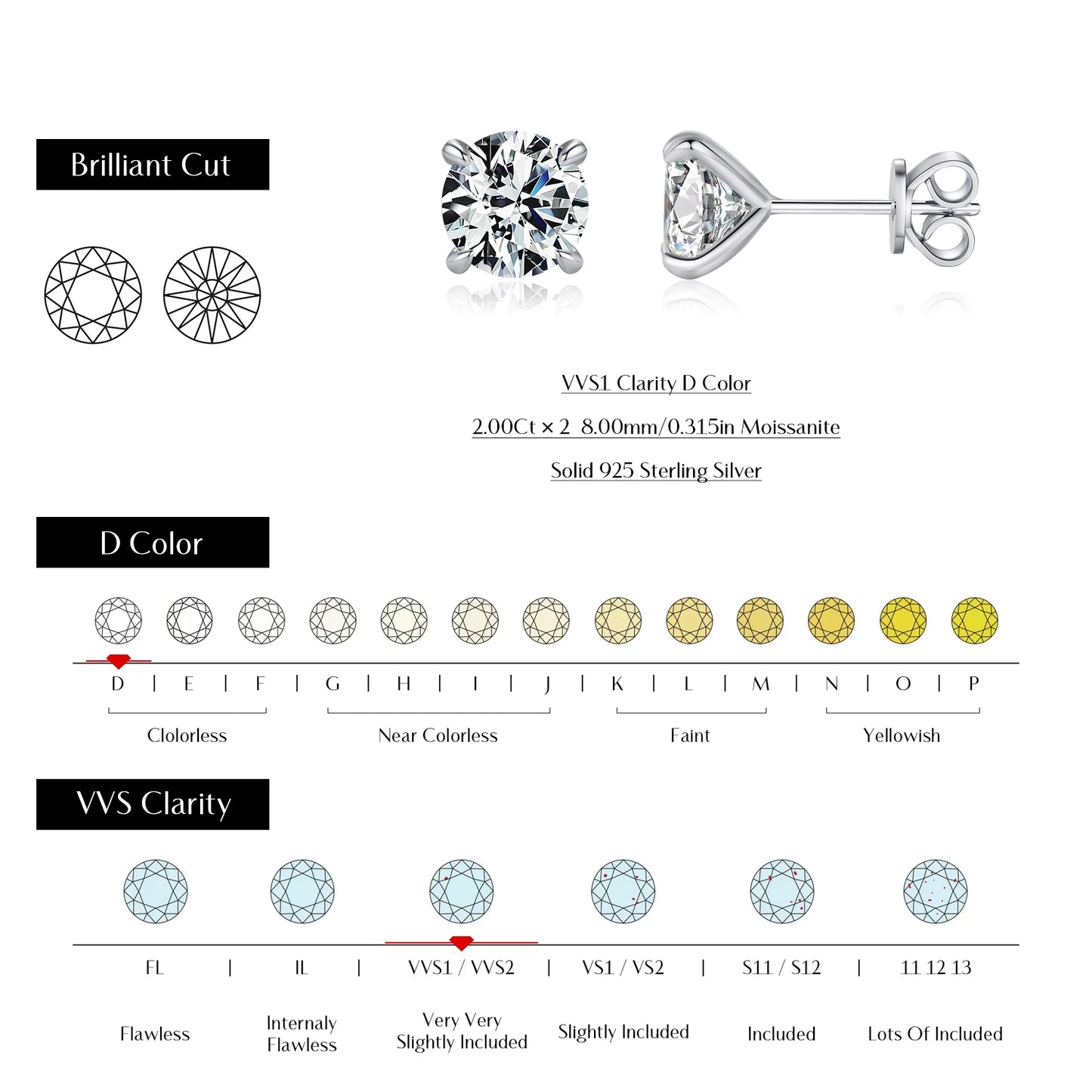 MODIAN 5 Sizes D Color Moissanite Earrings 925 Sterling Silver Sparkling Luxury Stud Earrings For Women Wedding Fine Jewelry
