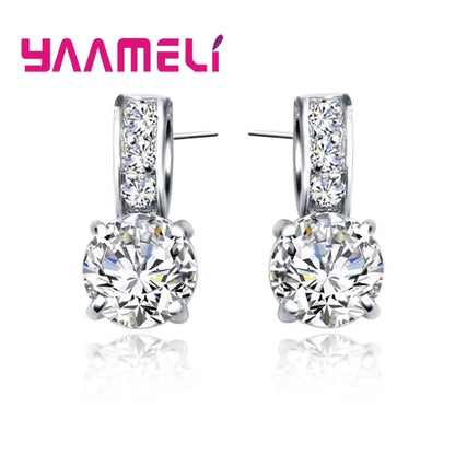 925 Sterling Silver Color Bridal Jewelry Set Classic Cubic Zircon Crystal Pendant  Necklace Stud Earrings for Women Girls Gift