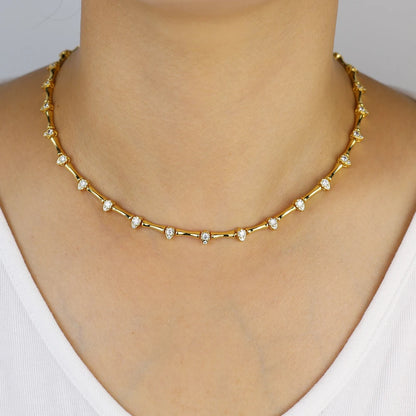 2025 Hot Selling Fashion Women Jewelry Set Gold Color 5A CZ Tear Drop Dog Bone Charm Link Chain Choker Necklace Bracelet