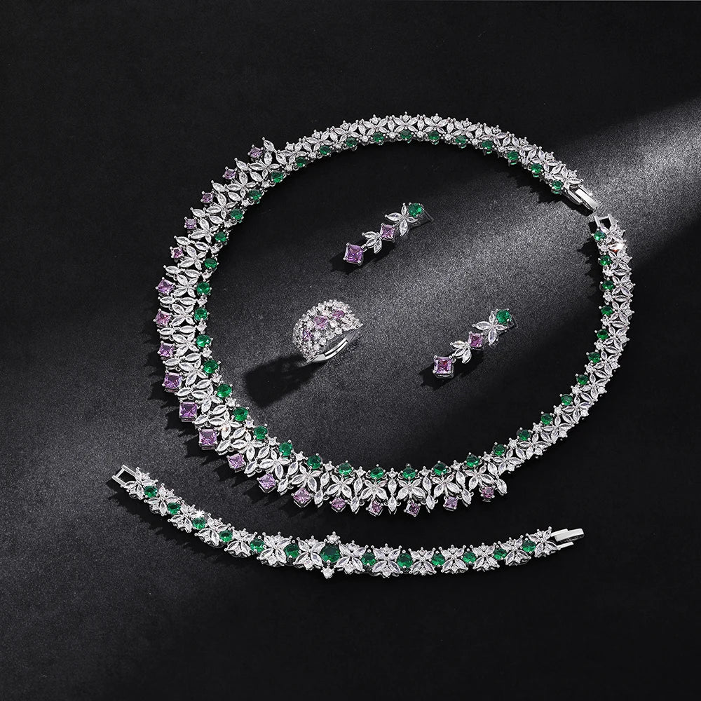 2025 New 4-piece Ring Cubic Zirconia Bridal Wedding Jewelry Set, Dubai Nigeria Crystal Wedding Jewelry Set