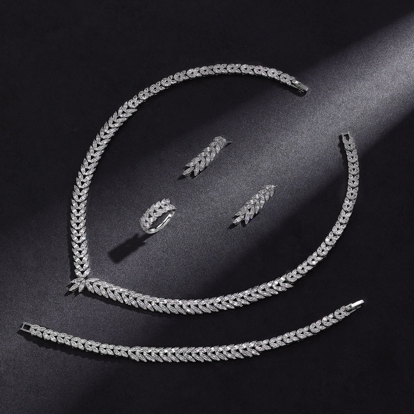 Luxury Women Jewelry Elegant Shape Bridal CZ necklace earrings bracelet ring jewelry sets & m Big Wedding Jewelry Sets For Bride