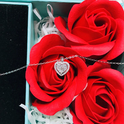 Shine Zircon Heart Shaped Pendant Necklace for Women Silver Color Jewelry Wedding Anniversary Party Bridal Chain Girls Choker