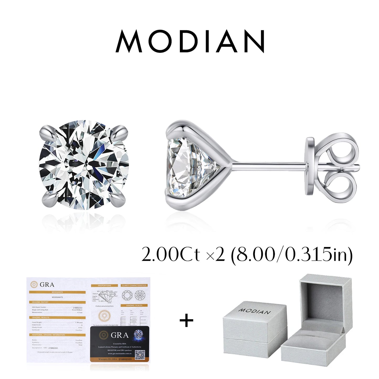 MODIAN 5 Sizes D Color Moissanite Earrings 925 Sterling Silver Sparkling Luxury Stud Earrings For Women Wedding Fine Jewelry