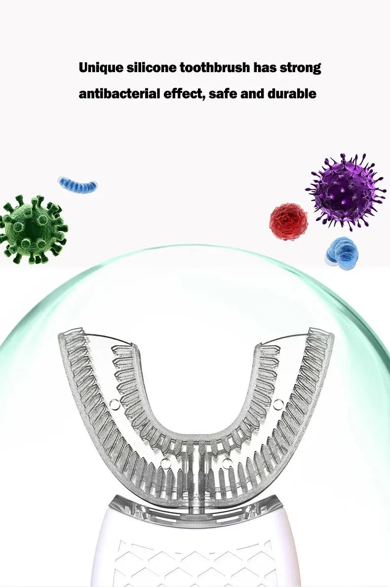 Cepillo de dientes eléctrico sónico tipo U, cabezal de silicona, 360 grados, inteligente, carga USB automática, resistente al agua, blanqueador dental.