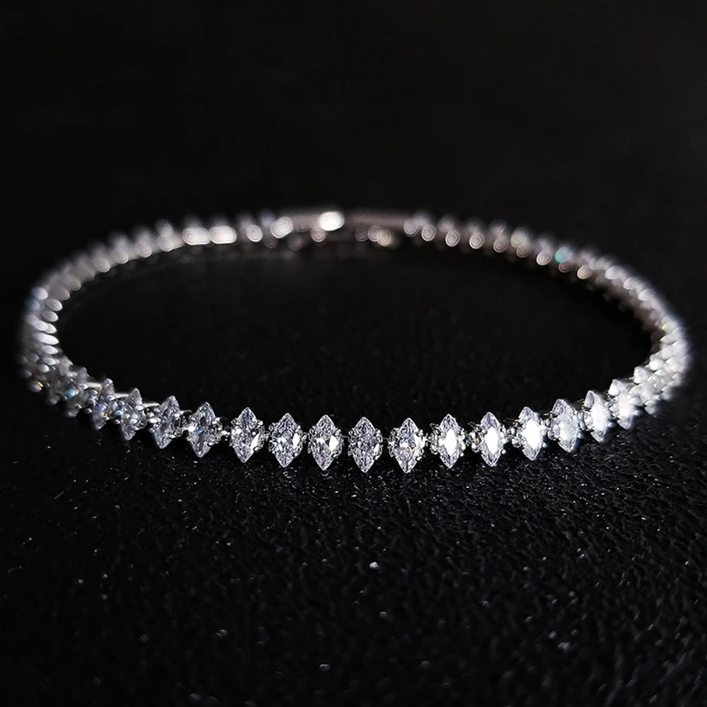 2024 New Marquise Oval Square Cut Luxury Silver Color on Hand Tennis Bracelet Bangle for Women Party Gift Jewelry S7062