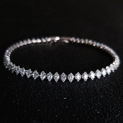 2024 New Marquise Oval Square Cut Luxury Silver Color on Hand Tennis Bracelet Bangle for Women Party Gift Jewelry S7062