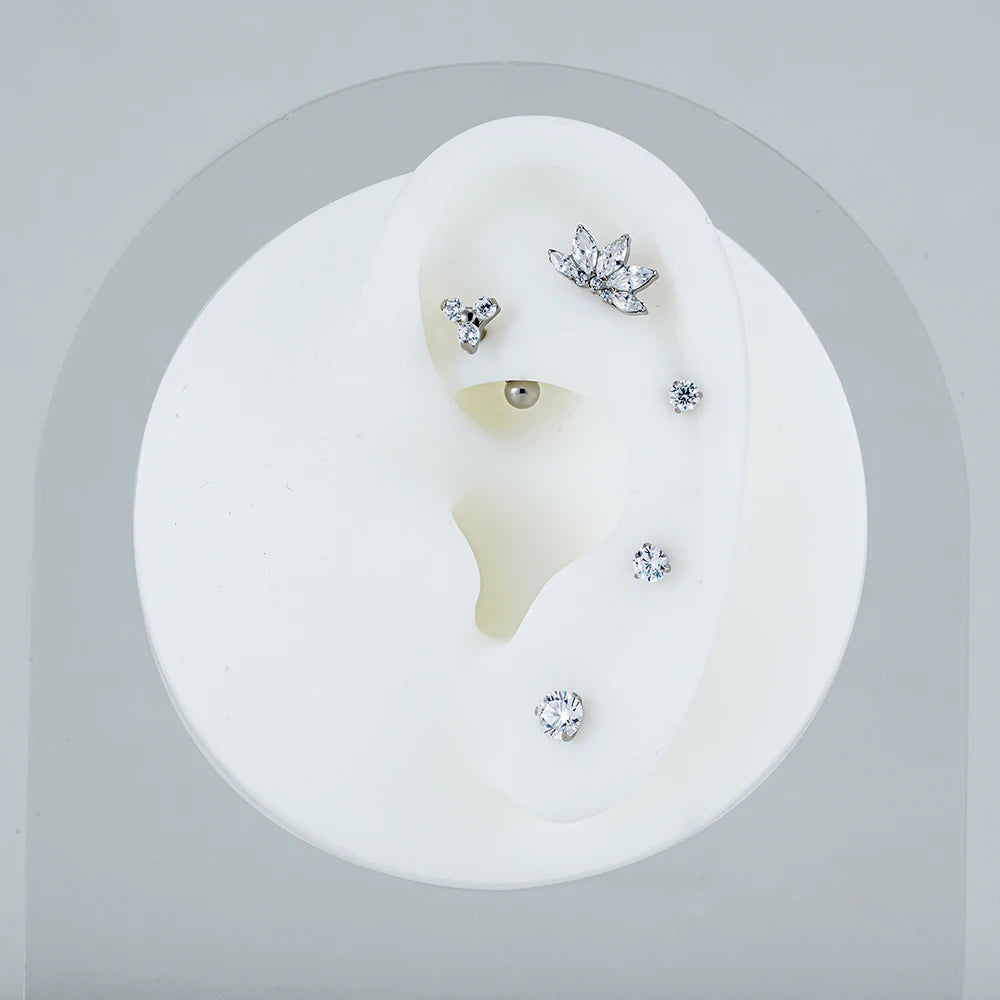 Right Grand ASTM F136 Titanium 16G Marquise Lotus CZ Flower Flat Back Stud Labret Tragus Helix Cartilage Conch Earring Piercing