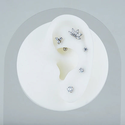 Right Grand ASTM F136 Titanium 16G Marquise Lotus CZ Flower Flat Back Stud Labret Tragus Helix Cartilage Conch Earring Piercing