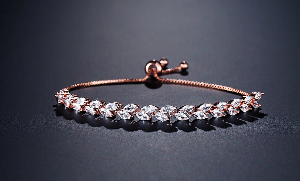 ZAKOL Fashion White Leaf Bracelets Bangles for Women Men Shinny Marquise Cut Cubic Zirconia Bridal Wedding Party Jewelry