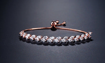 ZAKOL Fashion White Leaf Bracelets Bangles for Women Men Shinny Marquise Cut Cubic Zirconia Bridal Wedding Party Jewelry