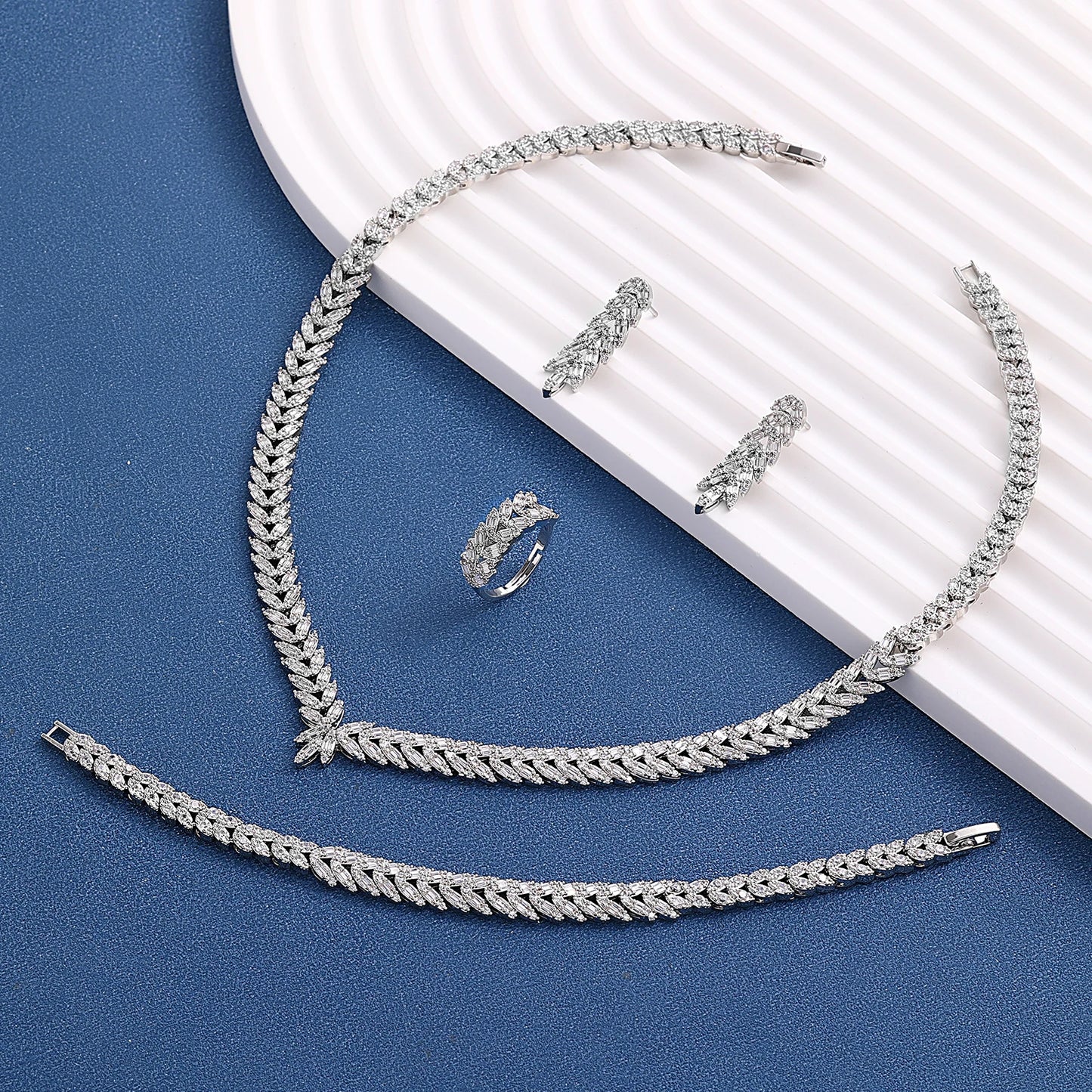 Luxury Women Jewelry Elegant Shape Bridal CZ necklace earrings bracelet ring jewelry sets & m Big Wedding Jewelry Sets For Bride