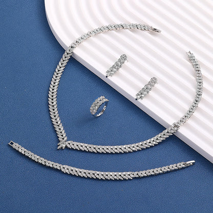 Luxury Women Jewelry Elegant Shape Bridal CZ necklace earrings bracelet ring jewelry sets & m Big Wedding Jewelry Sets For Bride