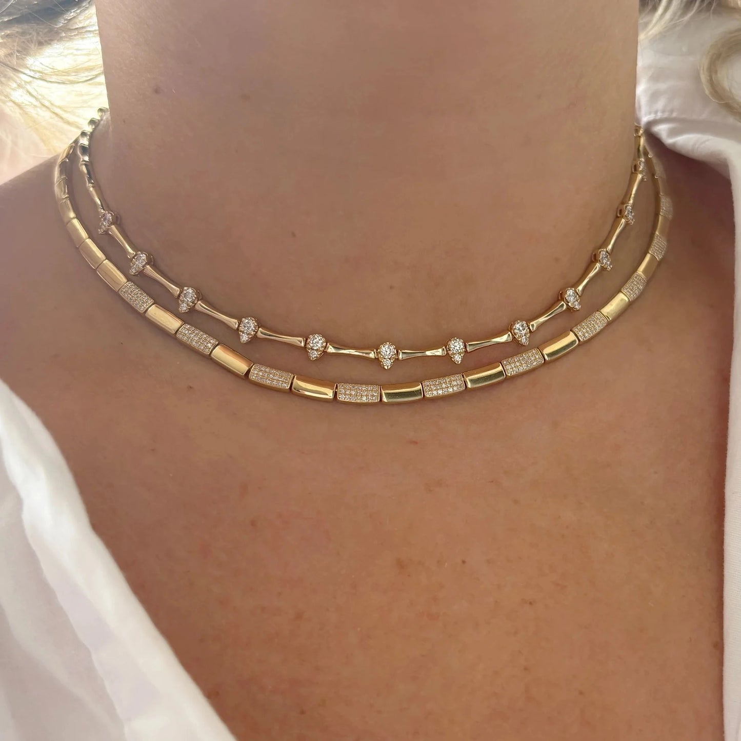 2025 Hot Selling Fashion Women Jewelry Set Gold Color 5A CZ Tear Drop Dog Bone Charm Link Chain Choker Necklace Bracelet