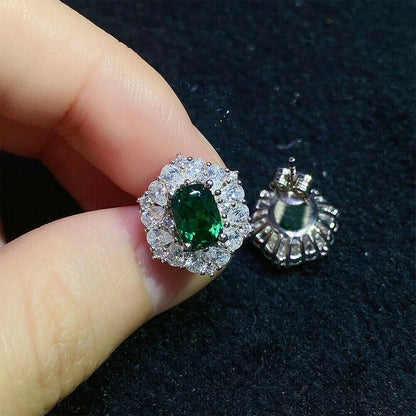Huitan Modern Fashion Design Green CZ Stud Earrings Temperament Lady Accessories Wedding Party Silver Color Jewelry for Women