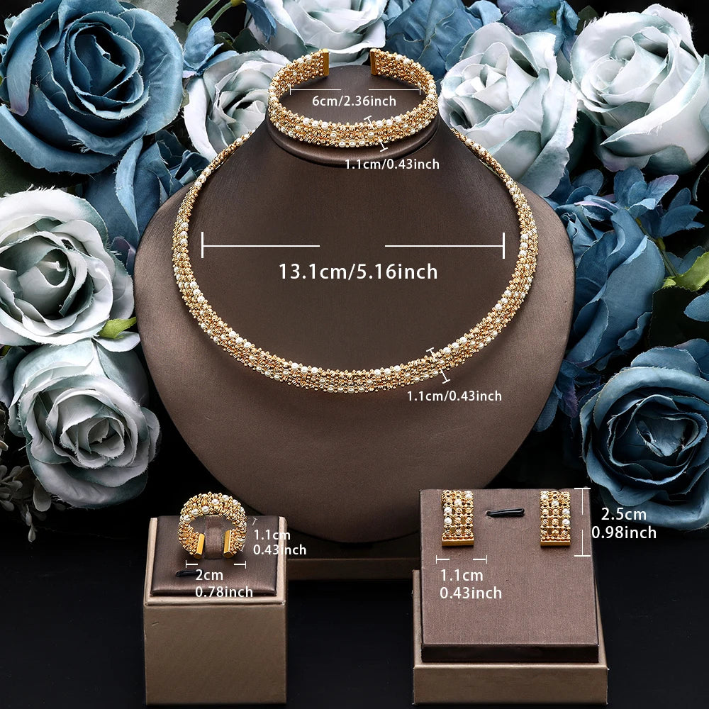 Dubai Wedding Bridal Full Jewelry Sets For Women Party Luxury Nigeria Gold Plated Beads Choker Necklace Jewelry Set