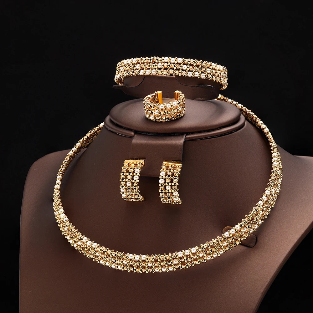 Dubai Wedding Bridal Full Jewelry Sets For Women Party Luxury Nigeria Gold Plated Beads Choker Necklace Jewelry Set