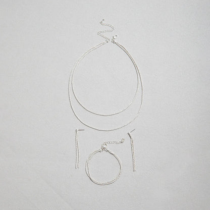 Set of Shiny Silver Plated Collarbone Chain Necklace Bracelet Jewelry, Women's Minimalist Starry Sky Accessories