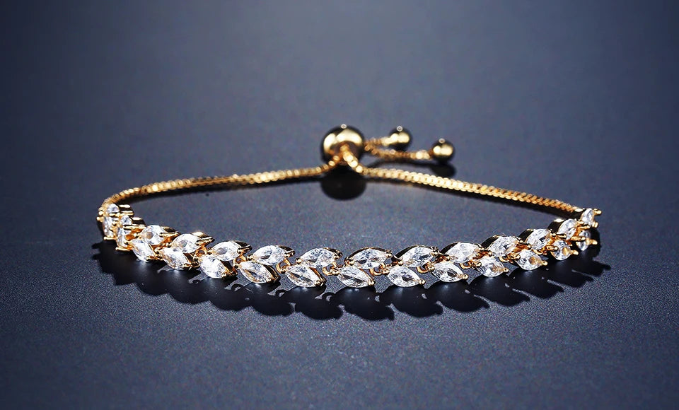 ZAKOL Fashion White Leaf Bracelets Bangles for Women Men Shinny Marquise Cut Cubic Zirconia Bridal Wedding Party Jewelry